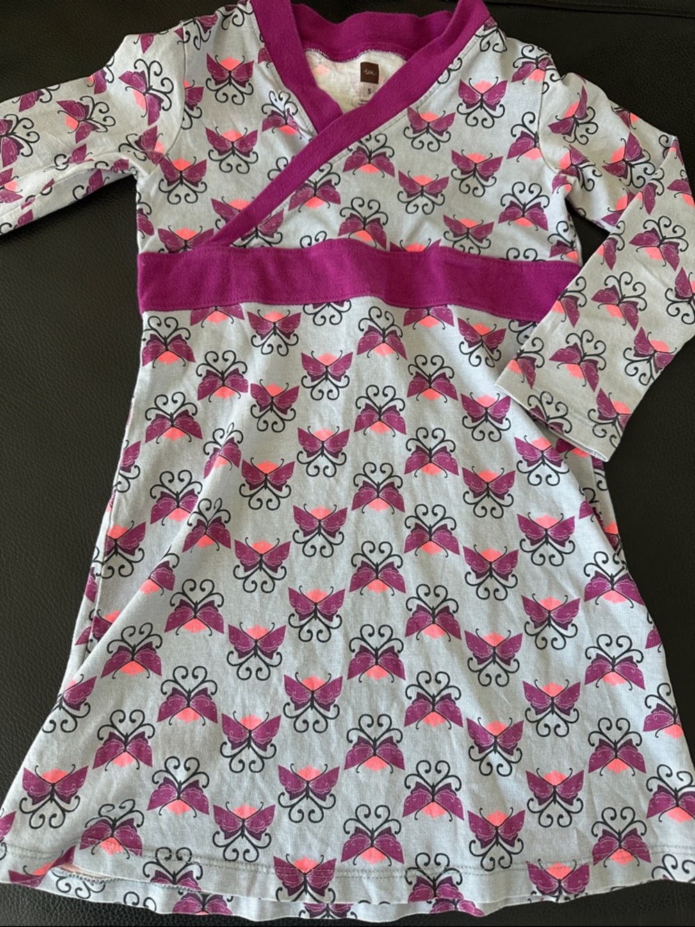 Tea Collection Pink and Purple Butterfly Wrap Long-Sleeve Dress